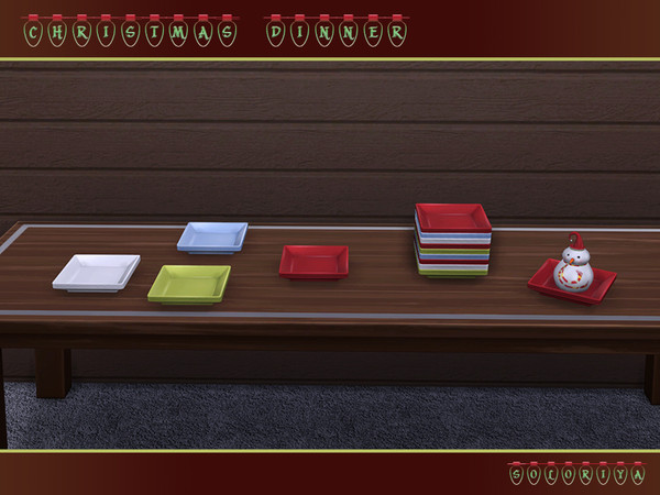 Sims 4 — Christmas Dinner Three Square Decorative Plates by soloriya — Three square decorative plates. STACKABLE - has 1