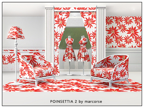 Sims 3 — Pooinsettia 2_marcorse by marcorse — Fabric pattern: - stylised red poinsettia bracts with yellow accents in an
