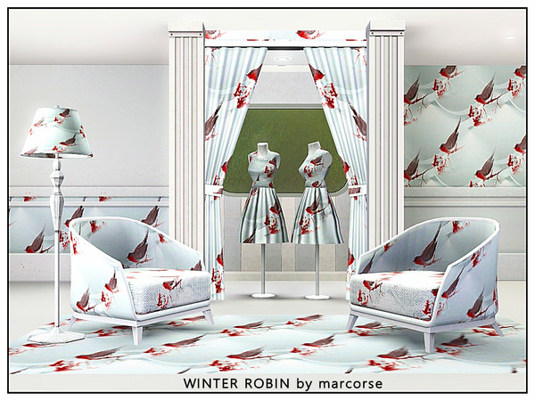 Sims 3 — Winer Robin_marcorse by marcorse — Themed pattern: robin redbreasts and red berries in a Christmas design