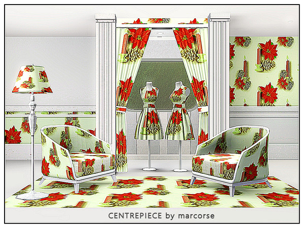 Sims 3 — Centrepiece_marcorse by marcorse — Themed pattern: red candlestick, pine cone and poinsettia dinner table