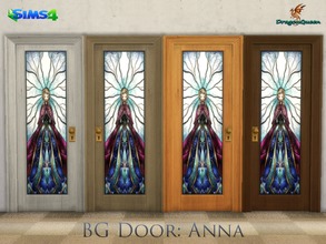 Sims 4 — BG Door: Anna by DragonQueen — A set of wood doors, in four frame colors, with stained glass insert of Anna. Do
