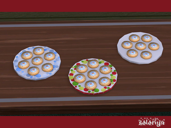 Sims 4 — Be Merry Cookies with Snowmen by soloriya — Round cookies in a plate with snowmen. Part of Be Merry set. 3 color
