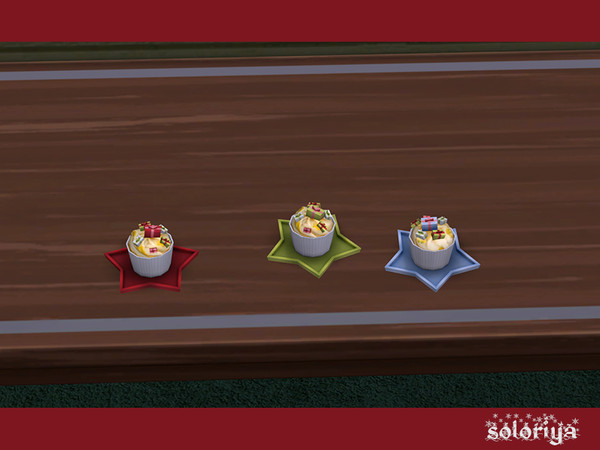 Sims 4 —  Be Merry Cupcake with Gifts by soloriya — Cupcake with tiny gifts on a star plate. Part of Be Merry set. 3