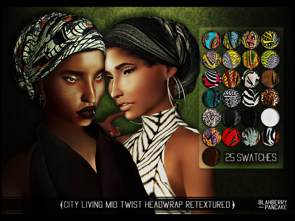 Sims 4 — BlahberryPancake - City Living Mid Twist Headwrap Retextured by Blahberry_Pancake — HQ MOD *NOT* COMPATIBLE CITY