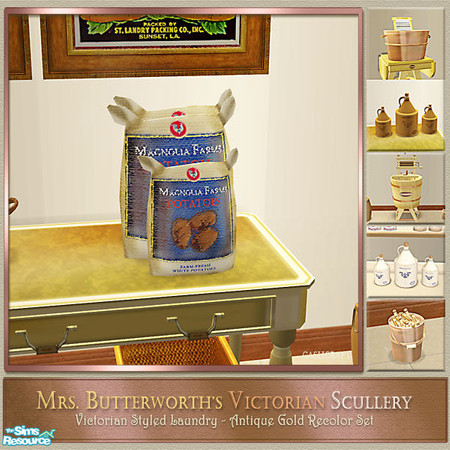 Sims 2 — Mrs. Butterworth's Scullery Potatoes by Cashcraft — Set recolor of my Victorian Scullery/Laundry. Mrs.