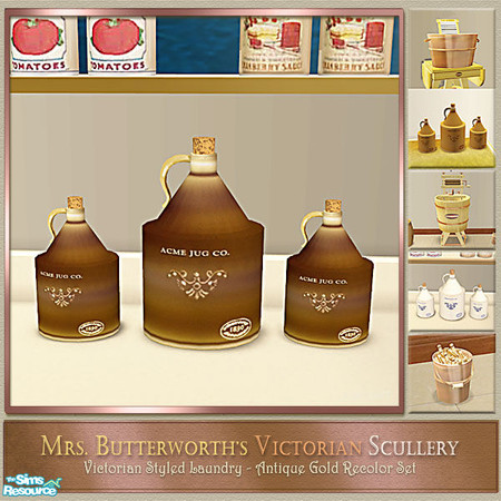 Sims 2 — Mrs. Butterworth's Scullery Jugs Mocha by Cashcraft — Set recolor of my Victorian Scullery/Laundry. Mrs.