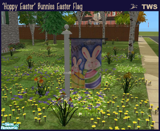 Sims 2 — \'Hoppy Easter\' Bunnies Easter Flag by wildstar24 — Features pink bunnies inside coloured eggs; text reads