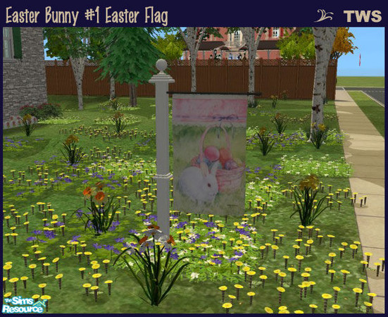 Sims 2 — Easter Bunny #1 Easter Flag by wildstar24 — Features watercolour bunny and easter basket of coloured eggs in
