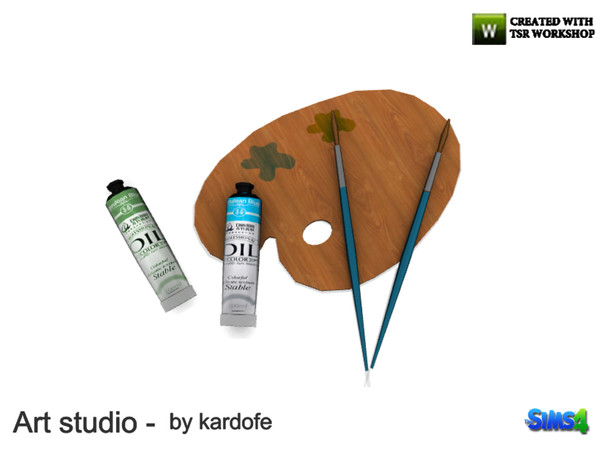 Sims 4 — kardofe_Art studio_Palette and oils by kardofe — Palette of painters, brushes and oils, decorative only 