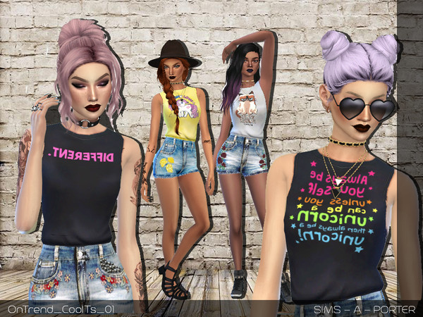 Sims 4 — On Trend - Cool Shirts by Sims_A_Porter — Tucked-in Cool text tank tops, works best with high waisted bottoms.