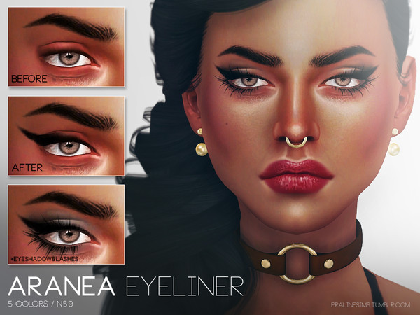 Sims 4 — Aranea Eyeliner N59 by Pralinesims — Thick eyeliner in 5 colors