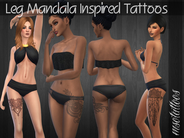 Sims 4 — Leg Mandala Inspired Tattoos by luvjake_ — 3 different swatches. For females. Tattoos match all skintones.