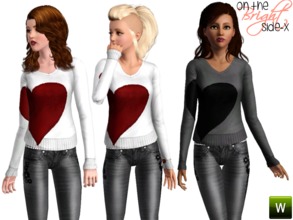 Sims 3 — Heart On My Sleeve - Sweater (YA-A) by onthebrightside-x2 — Sweater with heart for adults. 2 recolorable