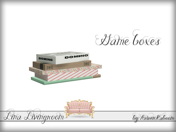 Sims 4 — Lina Livingroom - Game Boxes by ArwenKaboom — Decorative game boxes.