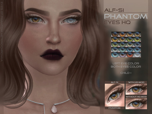 Sims 4 — Read Description Phantom - Heterochromia Eyes HQ  by Alf-si — Use face paint category version to change color of