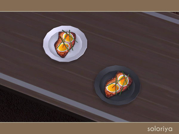 Sims 4 — Snack Time Fried Meat with Eggs by soloriya — Fried meat with eggs and onion on a plate. Part of Snack Time. 2