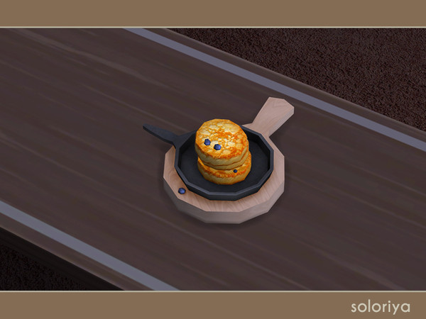 Sims 4 — Snack Time Pancakes with Blueberry by soloriya — Pancakes with blueberry in a tiny frying pan on a tray. Part of