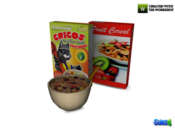 Sims 4 — kardofe_Breakfast nook_Cereals by kardofe — Two boxes of cereal and a bowl with cereals and spoon, decorative