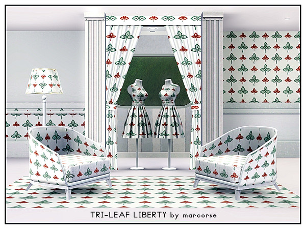 Sims 3 — Tri-Leaf Liberty_marcorse by marcorse — Fabric pattern: Liberty style design of sprigs of three leaves in red