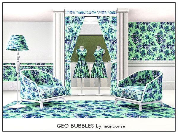Sims 3 — Geo Bubbles_marcorse by marcorse — Geometric pattern: concentric circle 'bubbles' in green, blue and white