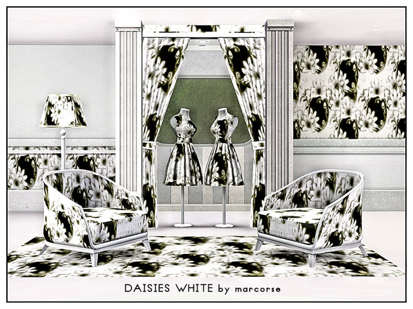 Sims 3 — Daisies White_marcorse by marcorse — Fabric pattern: striking allover design of creamy white daisies and black