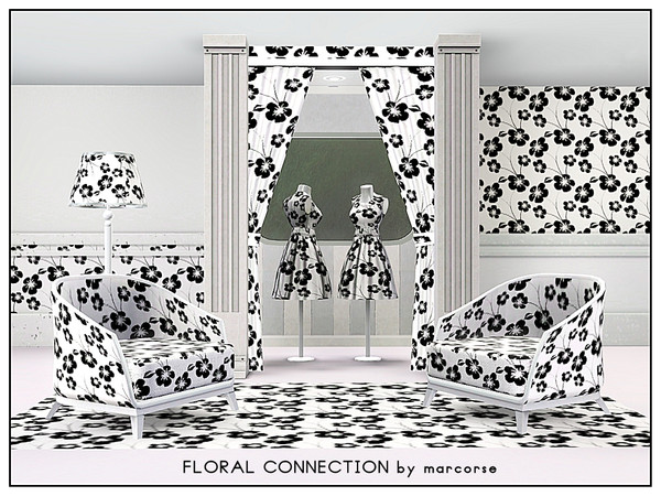 Sims 3 — Floral Connection_marcorse by marcorse — Fabric pattern: black and white design of connected flower shapes