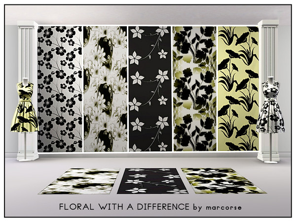 Sims 3 — Floral With a Difference_marcorse by marcorse — Five collected black and white floral patterns. All are found in