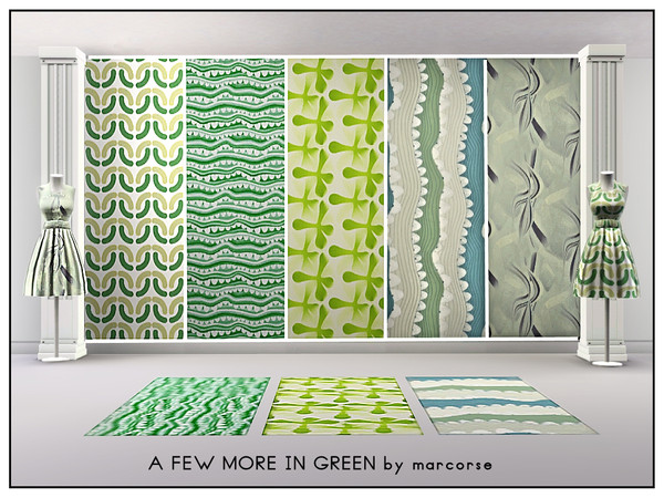 Sims 3 — A Few More in Green_marcorse by marcorse — Fice selected patterns in shades of green. All are found in Fabrics,