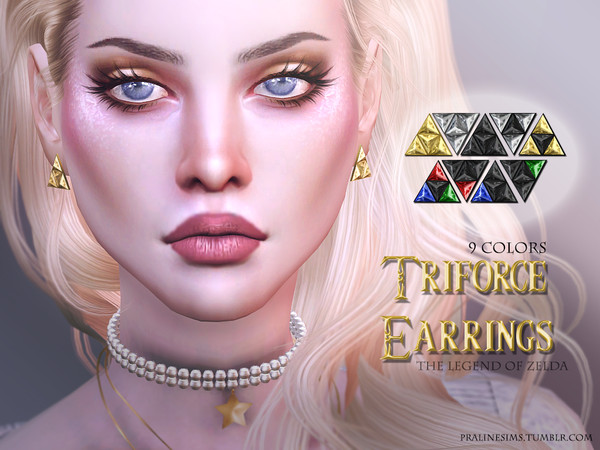 Sims 4 — Triforce Earrings by Pralinesims — Zelda Earrings in 9 colors