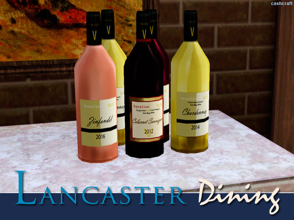 Sims 3 — Lancaster Dining Five Bottles by Cashcraft — A five bottle selection of Venetian Gold Vineyards finest wines.