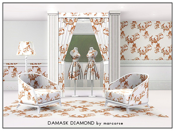Sims 3 — Damask Diamond_marcorse by marcorse — Fabric pattern - damask elements in a diamond design