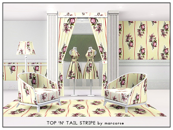 Sims 3 — Top  n Tail Stripe_marcorse by marcorse — Fabric pattern top and tail design of spring flowers and muted stripe.