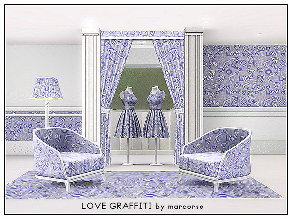 Sims 3 — Love Graffiti_marcorse by marcorse — Abstract pattern: love graffiti elements in blue and grey