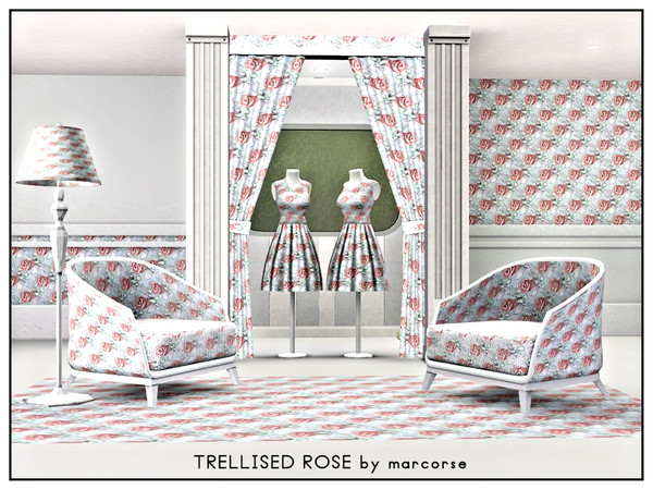 Sims 3 — Trellised Rose_marcorse by marcorse — Fabric pattern - single light red roses in a trellised design in blue and