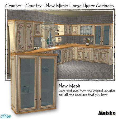 Sims 2 — Upper Cabinets Large -  Glass Doors 01 by Mutske — New mesh, uses the textures from the original counter.