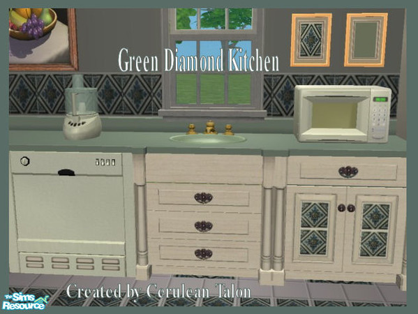 Sims 2 — Green Diamond Kitchen - Counters by Cerulean Talon — Lovely rich shades of greens, blues and crisp clean white