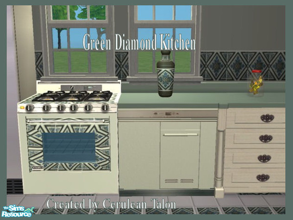 Sims 2 — Green Diamond Kitchen - Trash Compactor by Cerulean Talon — Lovely rich shades of greens, blues and crisp clean