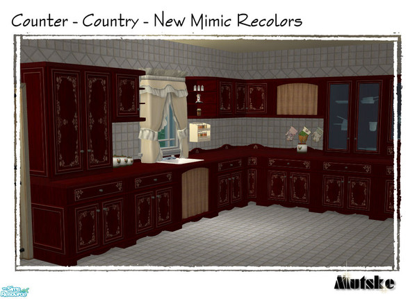 Sims 2 — Country Counter Recolor - Red by Mutske — Counter Recolor. Also my new uppercabinet meshes. Red.