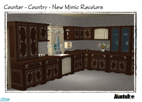 Sims 2 — Country Counter Recolor - Dark Mahogany by Mutske — Counter Recolor. Also my new uppercabinet meshes. Dark