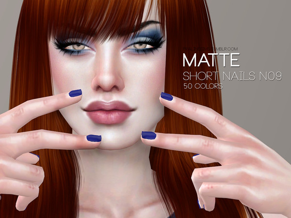 Sims 4 — Matte Short Nails N09 by Pralinesims — Matte short shaped nails for your ladies, 40 solid colors + 10 double
