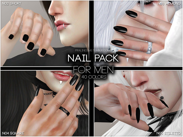 Sims 4 — Nail Pack For Men by Pralinesims — 4 different nails for men in 20 colors, which all come in matte or glossy
