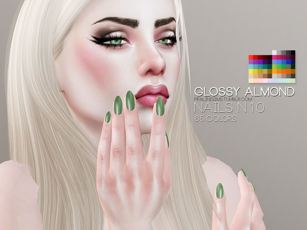 Sims 4 — Glossy Almond Nails N10 by Pralinesims — Glossy nails for ladies in 10 colors.