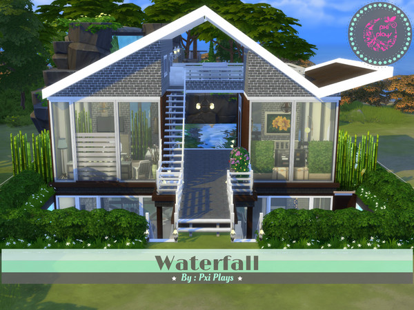 Sims 4 — Waterfall by PxiPlays — The Waterfall is a Scandinavian home built in the windenberg world on a 30x20 lot. It is