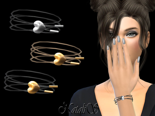 Sims 4 — NataliS_Cord bracelet with heart by Natalis — Leather multi-row bracelet with metal heart. FT-FA-YA 4 colors
