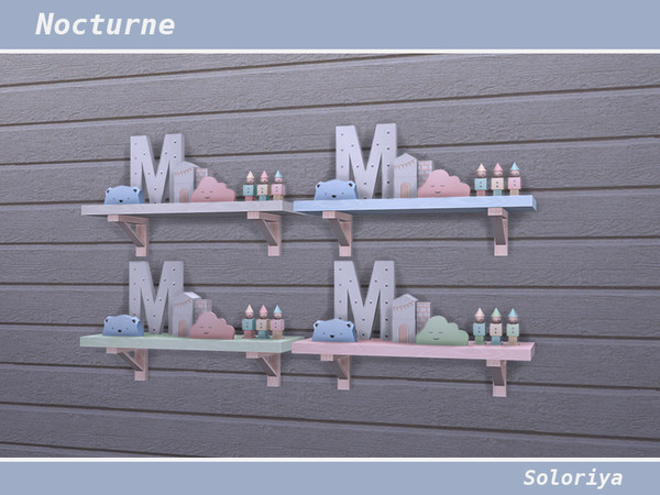Sims 4 — Nocturne Decorative Shelf v1 by soloriya — Decorative shelf with many deco items. Part of Nocturne set. 4 color