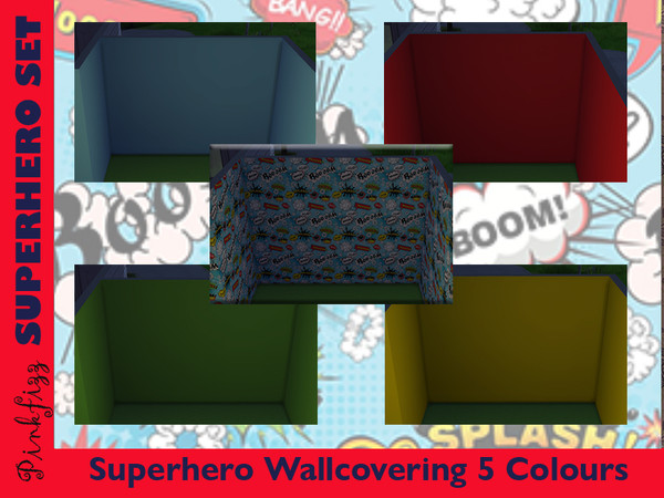 Sims 4 — Pinkfizz Superhero Wallcovering by Pinkfizzzzz — For the little superhero sim in your life. Recolouring.