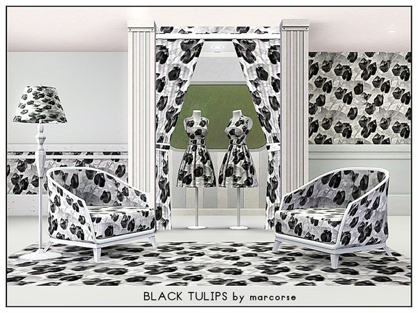 Sims 3 — Black Tulips_marcorse by marcorse — Fabric pattern: Field of tulips in shades of black and grey