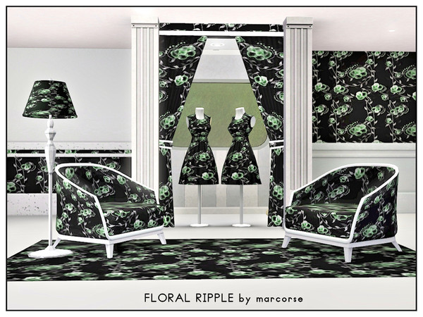 Sims 3 — Floral Ripple_marcorse by marcorse — Fabric pattern: soft green/white floral in a ripple effect with leafy