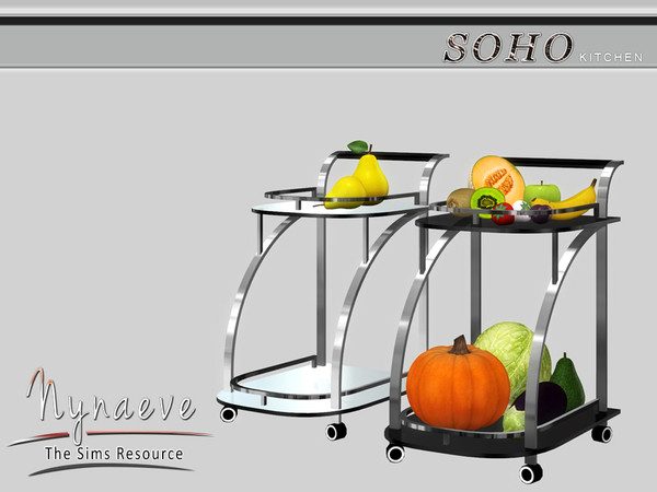 Sims 4 — Soho Kitchen Cart by NynaeveDesign — Soho Kitchen - Kitchen Cart Located in: Decor - Miscellaneous Price: 54