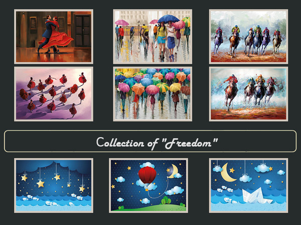 Sims 4 — Collection of Freedom by olivas2 — Recolor of a base game painting Set contains four pictures. Each picture has